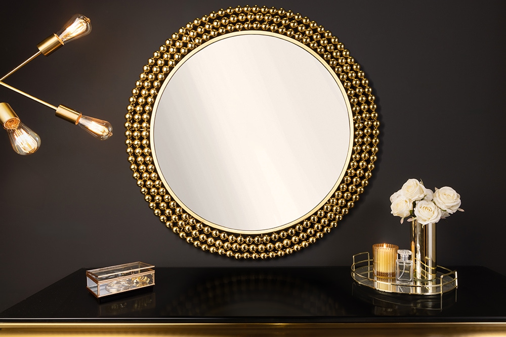 Runder Wandspiegel PEARLS 75cm gold Metall » Jetzt kaufen