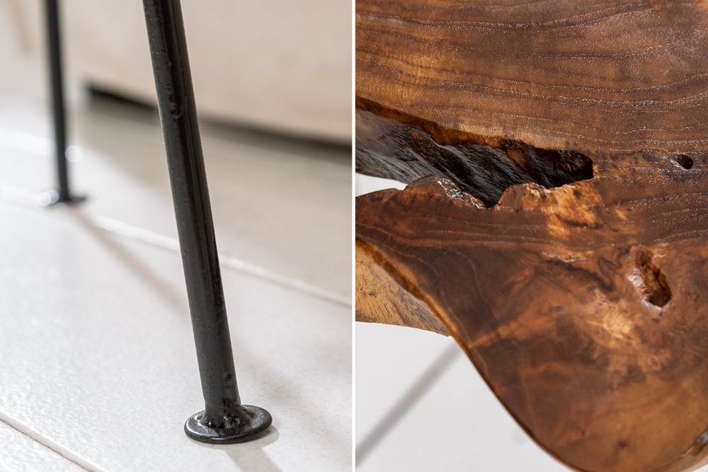 Einzigartiger Beistelltisch WILD 40cm Teakholz Baumscheibe Couchtisch