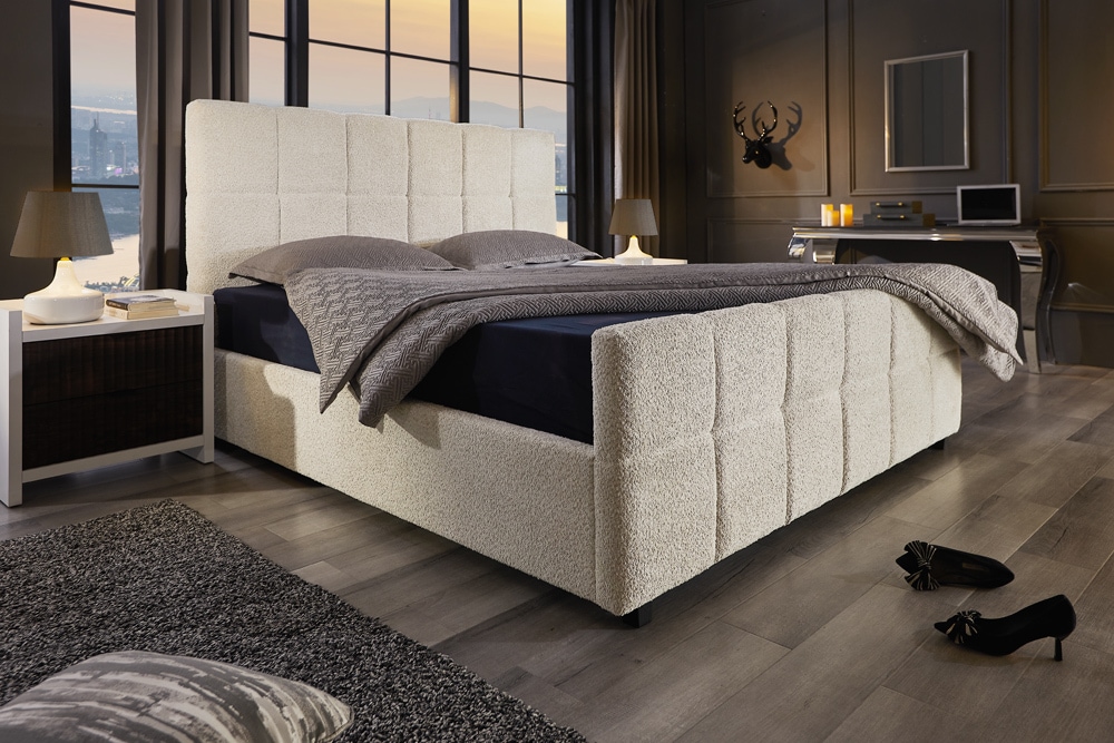 Design Boxbett PRESTIGE 140x200cm creme Bouclé mit Stauraum und Lattenrost