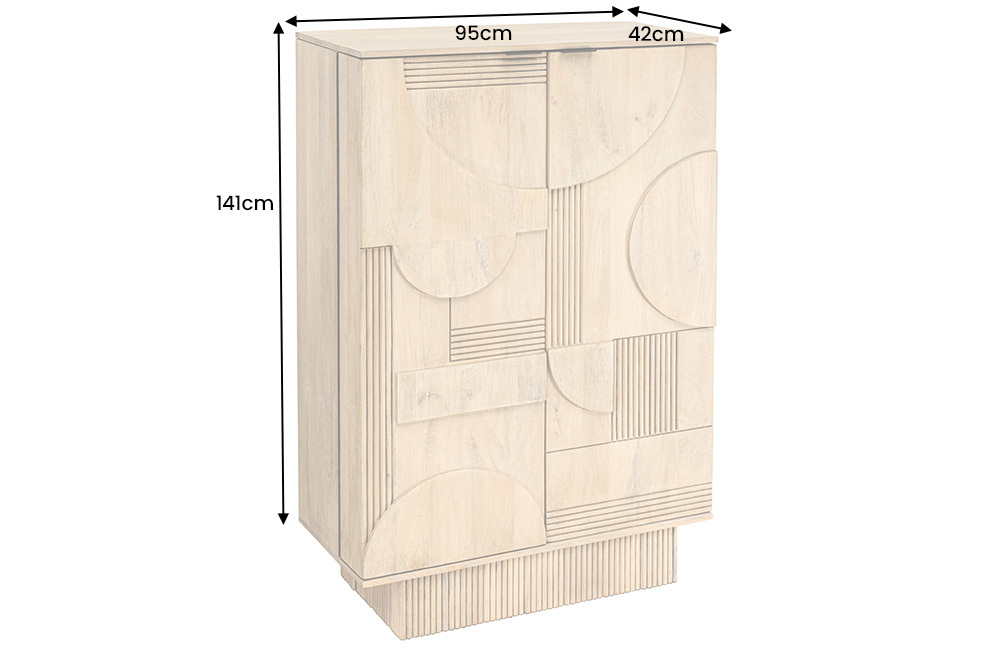 Design Barschrank ART DECO 140cm weiß gekälkt Mangoholz 3D-Front