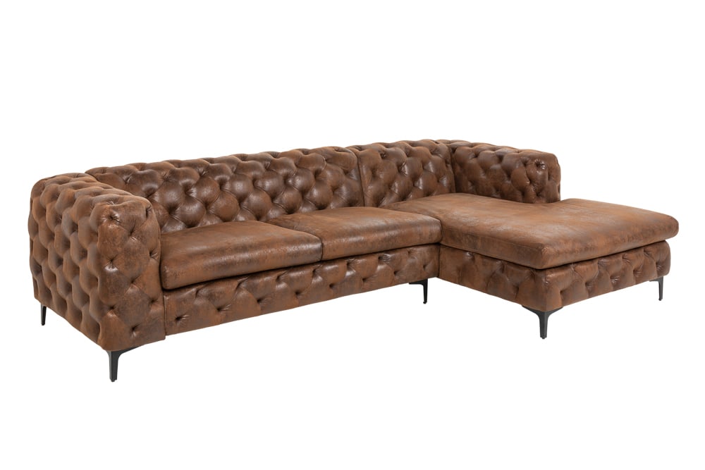Chesterfield Ecksofa MODERN BAROCK 275cm antik braun Microfaser 3-Sitzer Federkern