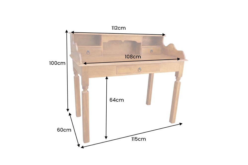 Design Sekretär HEMINGWAY L 115cm braun Mangoholz honey finish Schreibtisch