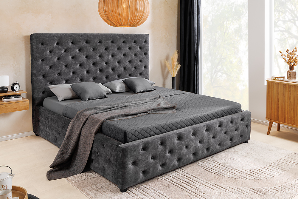 Boxbett PARIS 180x200cm grau Samt mit Stauraum und Lattenrost