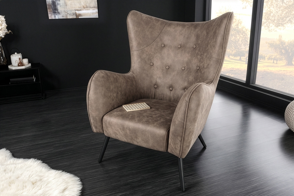Design XL Sessel AMSTERDAM taupe Microfaser schwarze Metallbeine