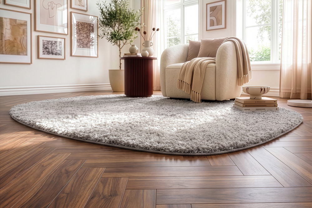 Design Teppich ORGANIC 230x160cm creme Hochflor Indoor-Teppich organische Form