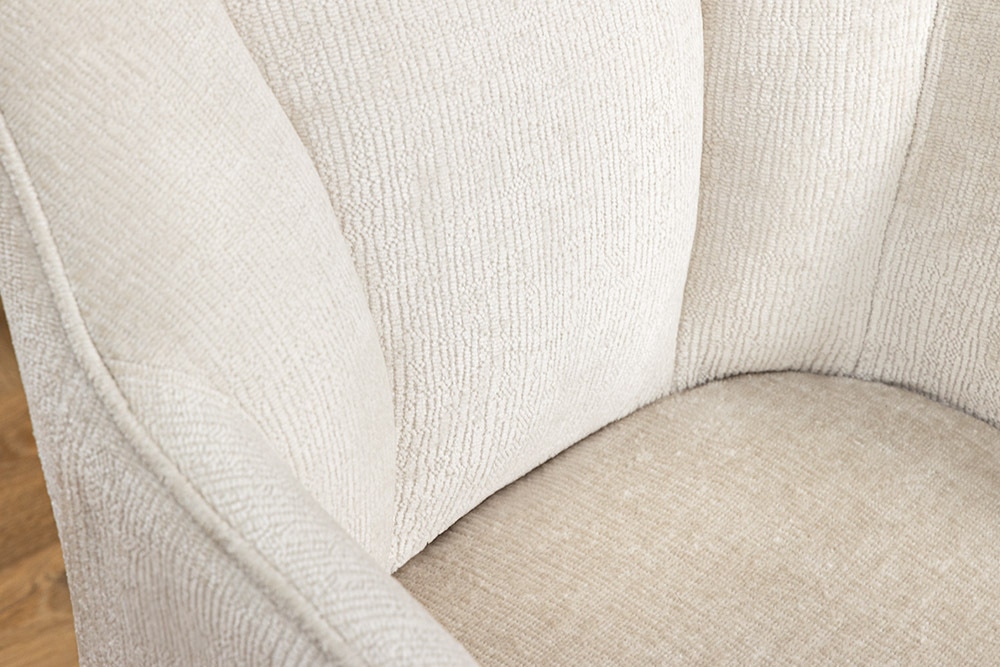 Drehbarer Retro Stuhl AVIGNON beige Chenille schwarze Metallbeine