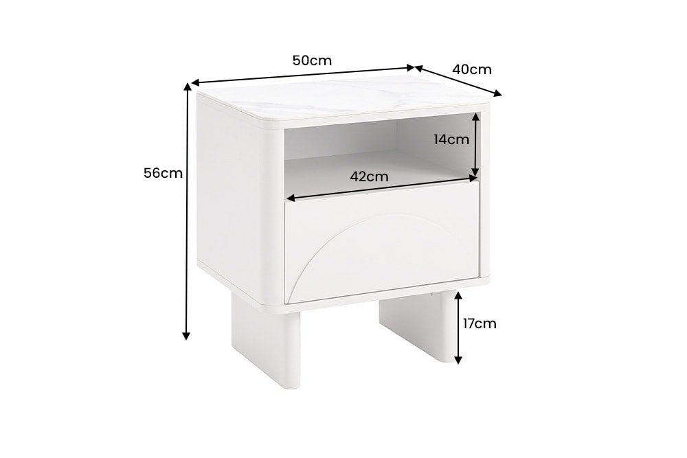 Nachttisch SAVOY 50cm kaschmir beige Keramik Marmor weiß Beistelltisch