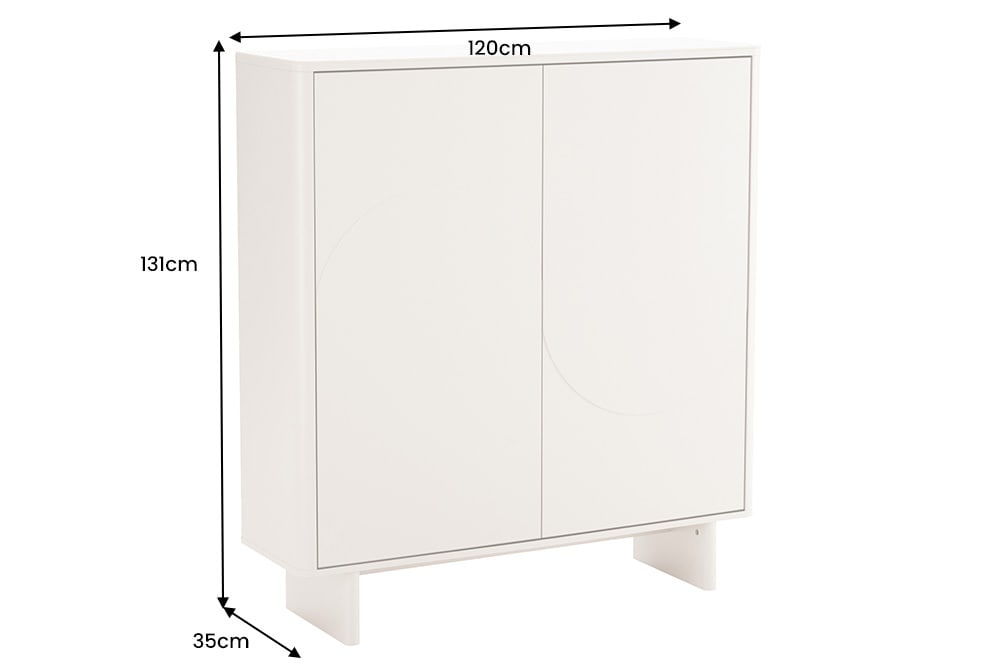Design Highboard SAVOY 130cm kaschmir weiß Marmor Keramik mit Stauraum und 3D-Front