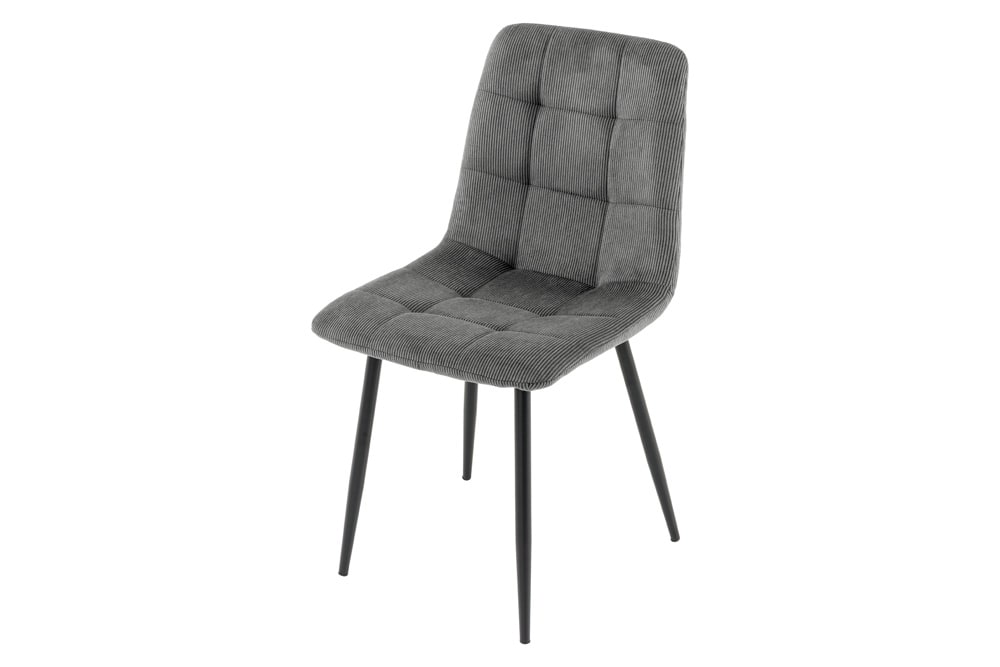 Moderner Design Stuhl TRES CHIC grau Cord schwarze Metallbeine Esszimmer