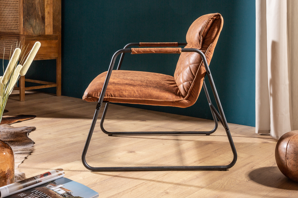 Retro Lounge Sessel MUSTANG LOUNGER antik hellbraun mit Ziersteppung