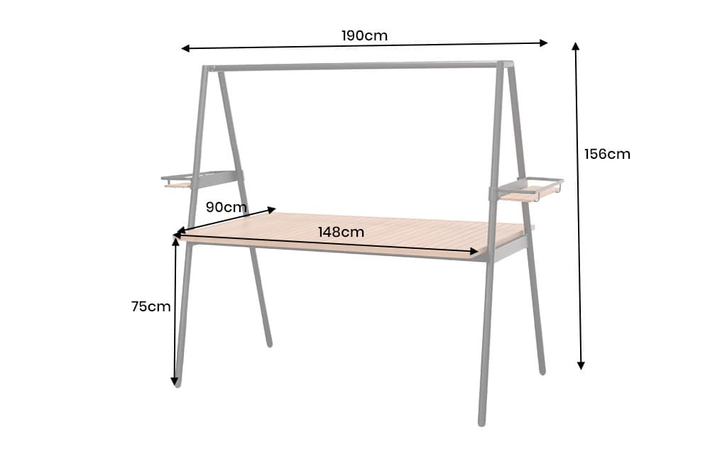 Outdoor Gartentisch RIO 190cm anthrazit Aluminium Massivholz mit Dekostange wetterfest