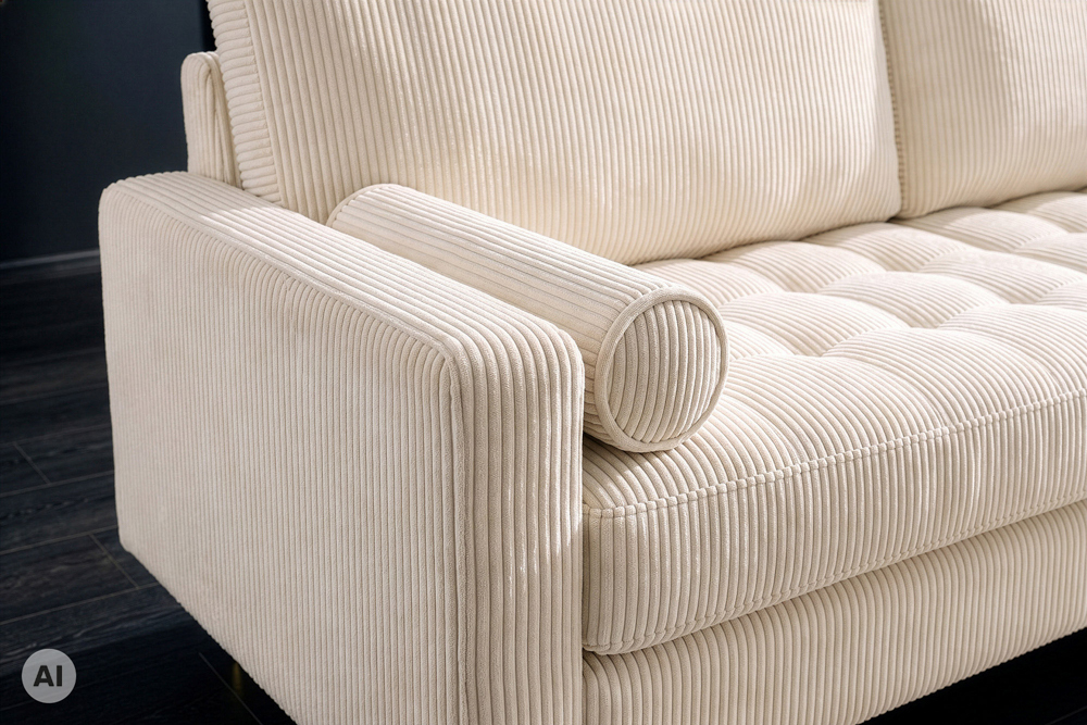 3er Sofa COZY VELVET 220cm beige Cord mit goldener Kappe