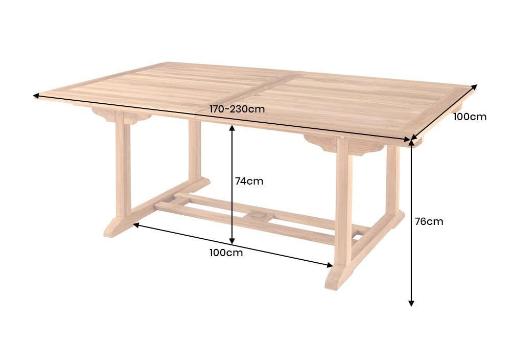 Ausziehbarer Gartentisch EMPIRE TEAK 170-230cm natur Teakholz massiv wetterfest