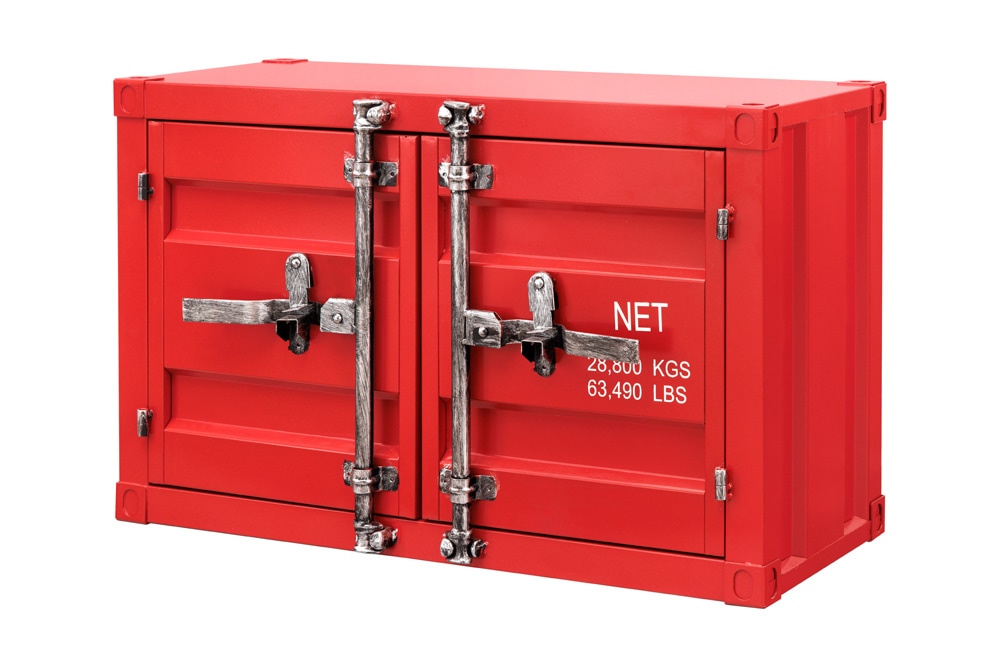 Container-Schrank GLOBETROTTER 80cm rot Metall Couchtisch mit Flügeltüren Kommode