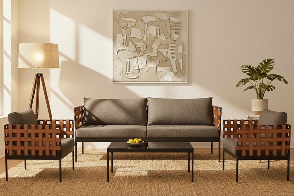 In- und Outdoor Lounge-Sessel UNIQUE 70cm schwarz braun grau Aluminium inkl. Kissen