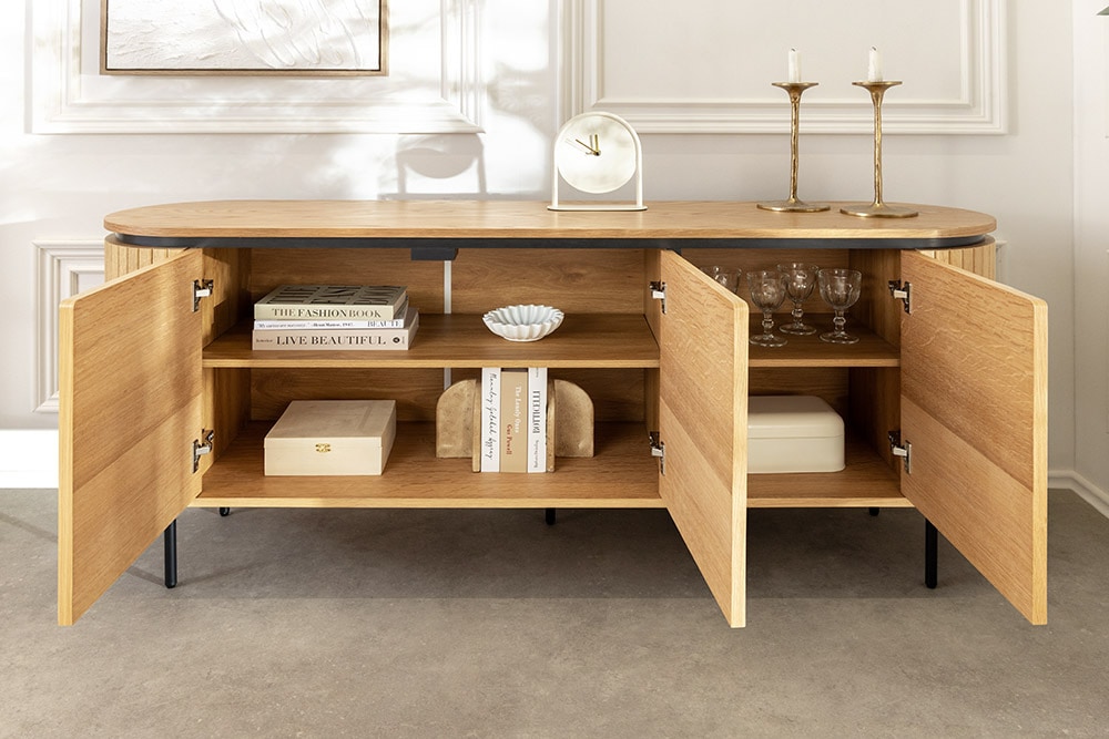 Modernes Sideboard ATELIER 160cm natur Eiche schwarz Metall vier Fächer