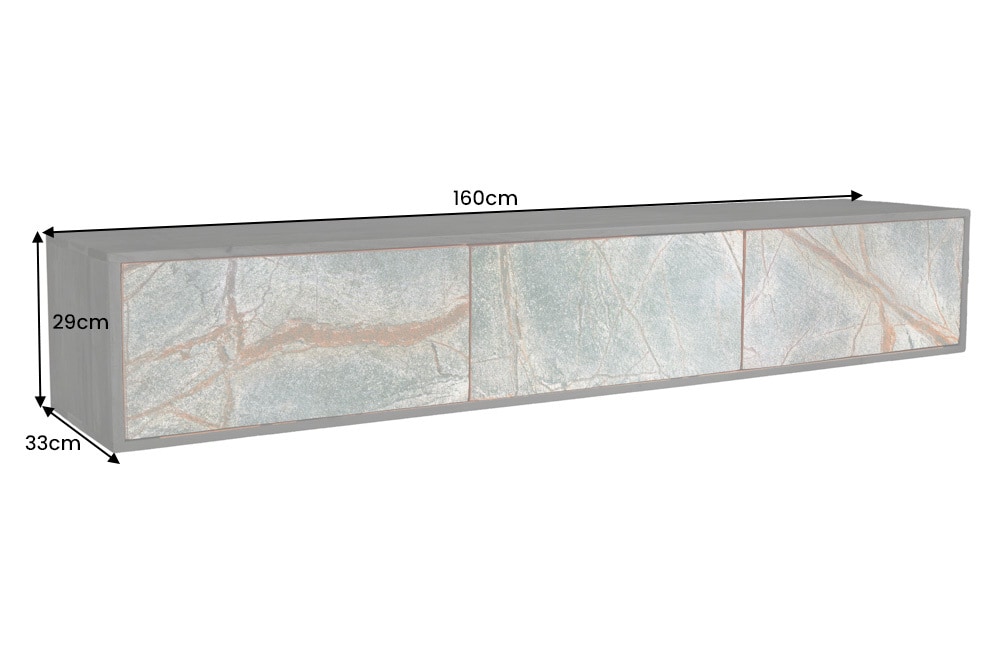 Massivholz TV Lowboard MOUNTAIN SOUL 160cm schwarz hängend echter Naturstein Akazie