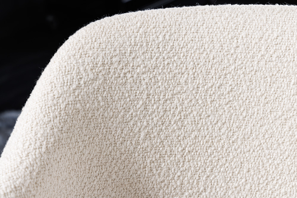 Design Stuhl VOGUE weiß Bouclé schwarze Metallbeine