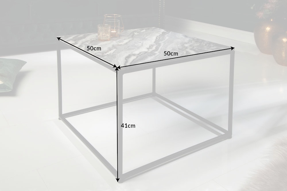 Eleganter Couchtisch ELEMENTS 50cm grau mit polierter Marmor-Platte
