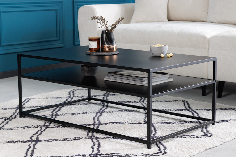 Moderner Couchtisch DURA STEEL 100cm schwarz Metall mit Ablagefach
