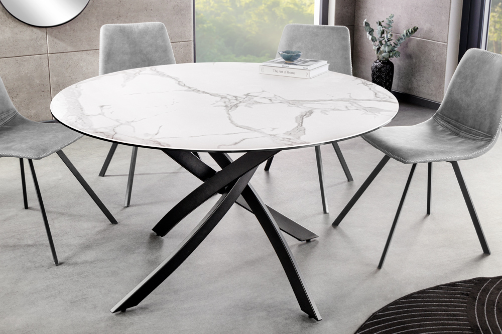 Runder Esstisch ALPINE 120cm weiß Marmor Keramik schwarzes Metallgestell » Jetzt kaufen
