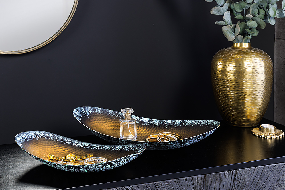 2er Set Deko Schalen ORIENT 45cm gold Hammerschlag Design mit Patina » Jetzt kaufen