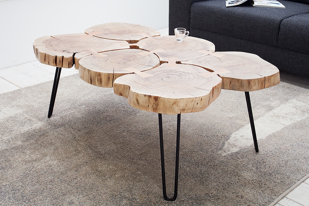 Design Couchtisch GOA 110cm Akazie Baumstamm Scheiben 4cm Tischplatte Massivholz
