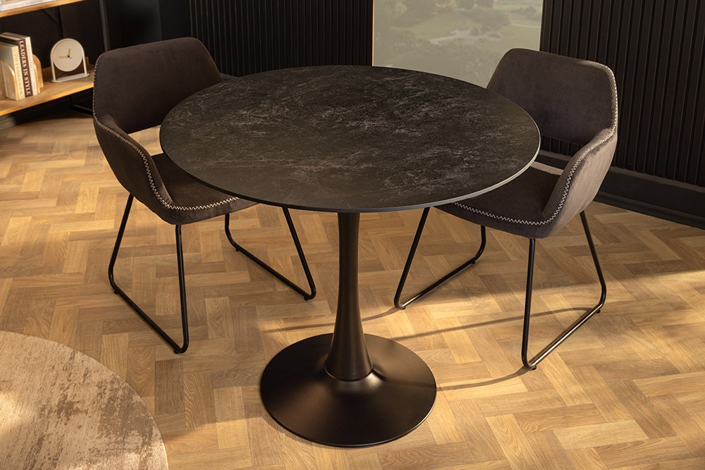 Runder Esstisch LYON 80cm anthrazit Marmor Keramik Bistrotisch schwarzer Säulenfuß » Jetzt kaufen