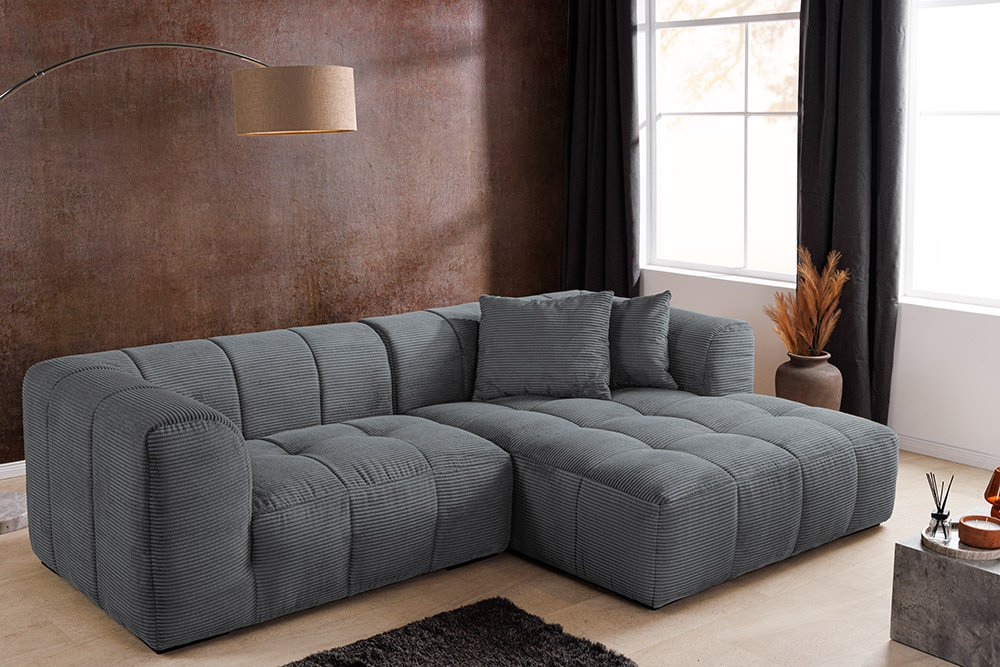 Modernes Ecksofa ZERO GRAVITY 240cm dunkelgrau Cord 3-Sitzer Couch L-Form