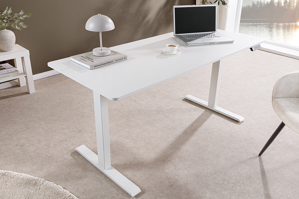 Höhenverstellbarer Schreibtisch WHITE DESK 140cm weiß Metallgestell Bürotisch