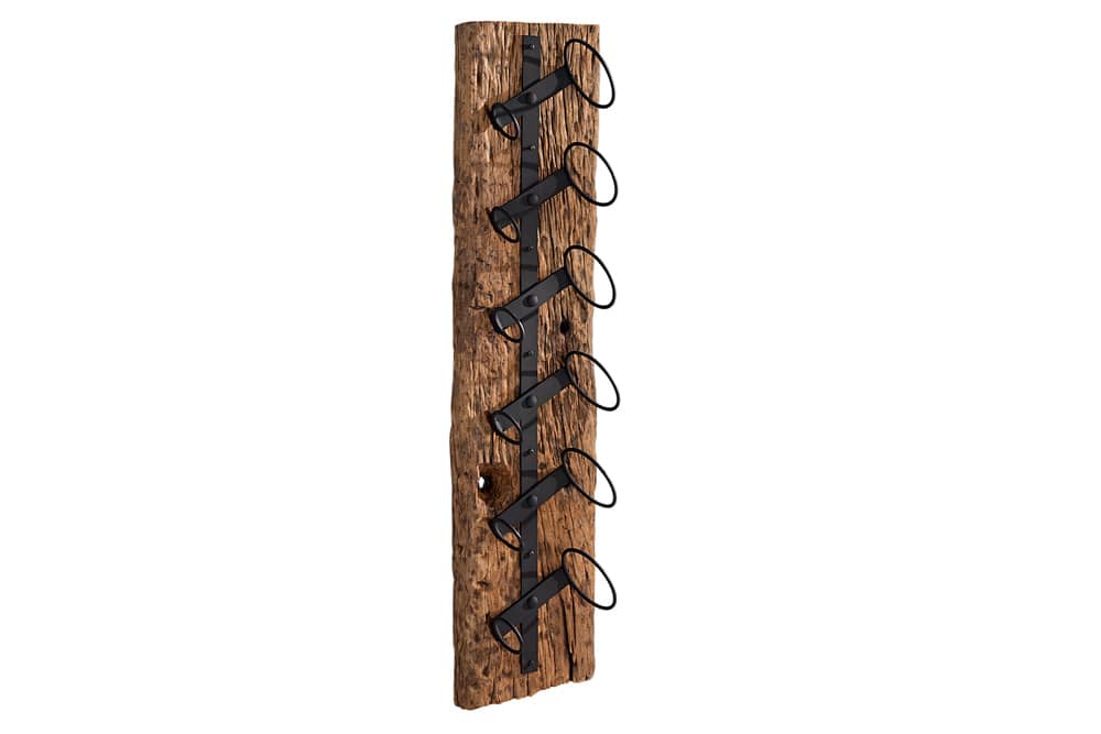Massives Wand Weinregal BARRACUDA 100cm natur Teakholz Flaschenhalter