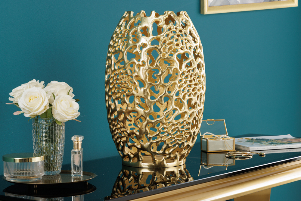 Filigrane Design Vase ABSTRACT LEAF gold 40cm Handarbeit