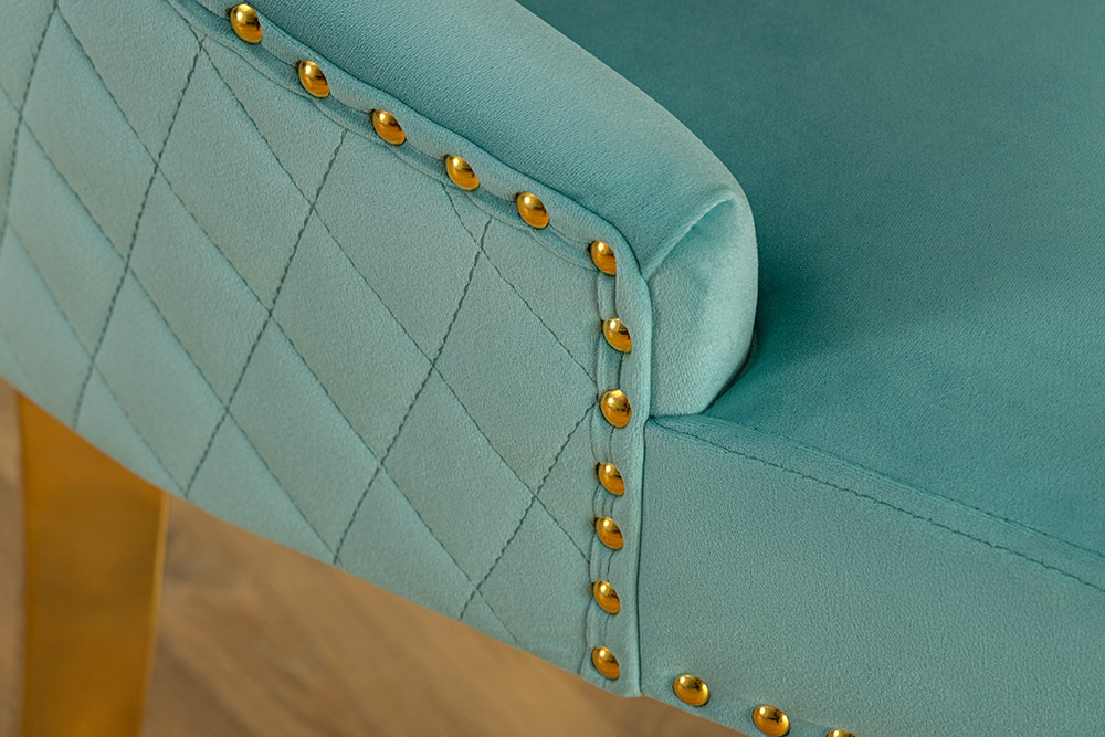 Barock Stuhl CASTLE DELUXE blau Samt gold Edelstahl mit Löwenkopf Chesterfield