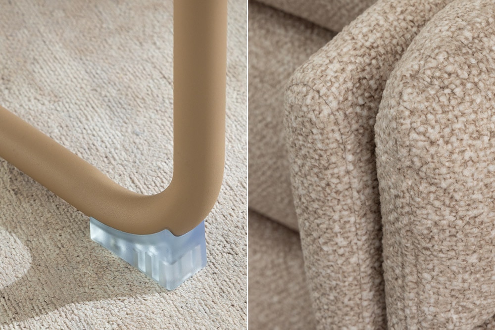 Design Freischwinger Stuhl COMFORT beige Strukturstoff mit Metallgestell