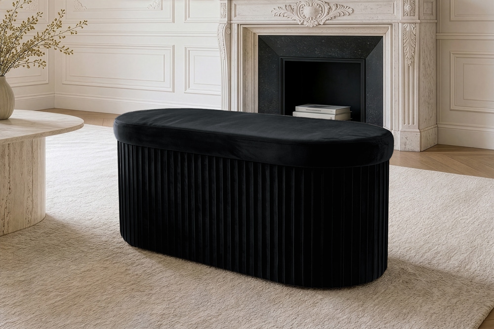 Faltbare Polsterbank ÉLAN 80cm schwarz Samt Sitzbank mit Stauraum