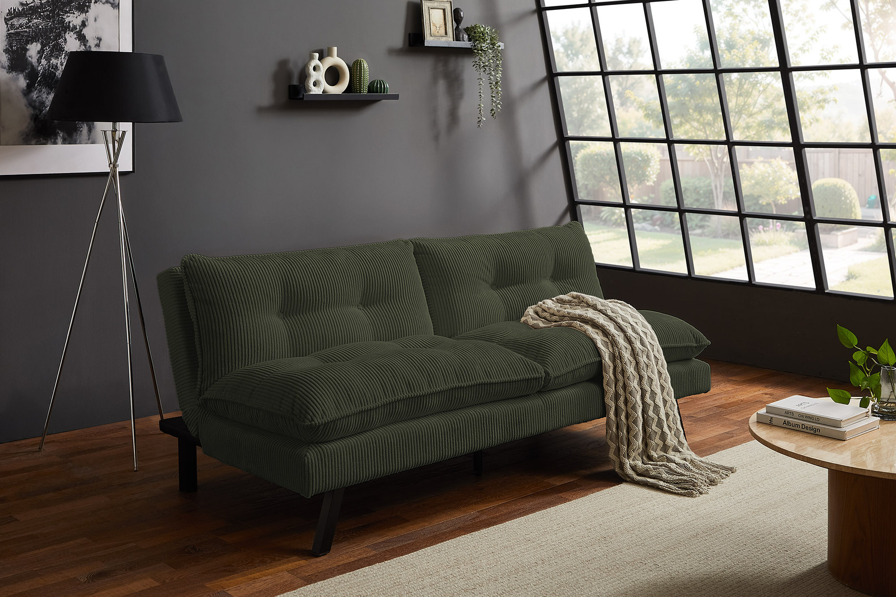 Modernes Schlafsofa COCOONING 190cm grün Cord 3-Sitzer Couch