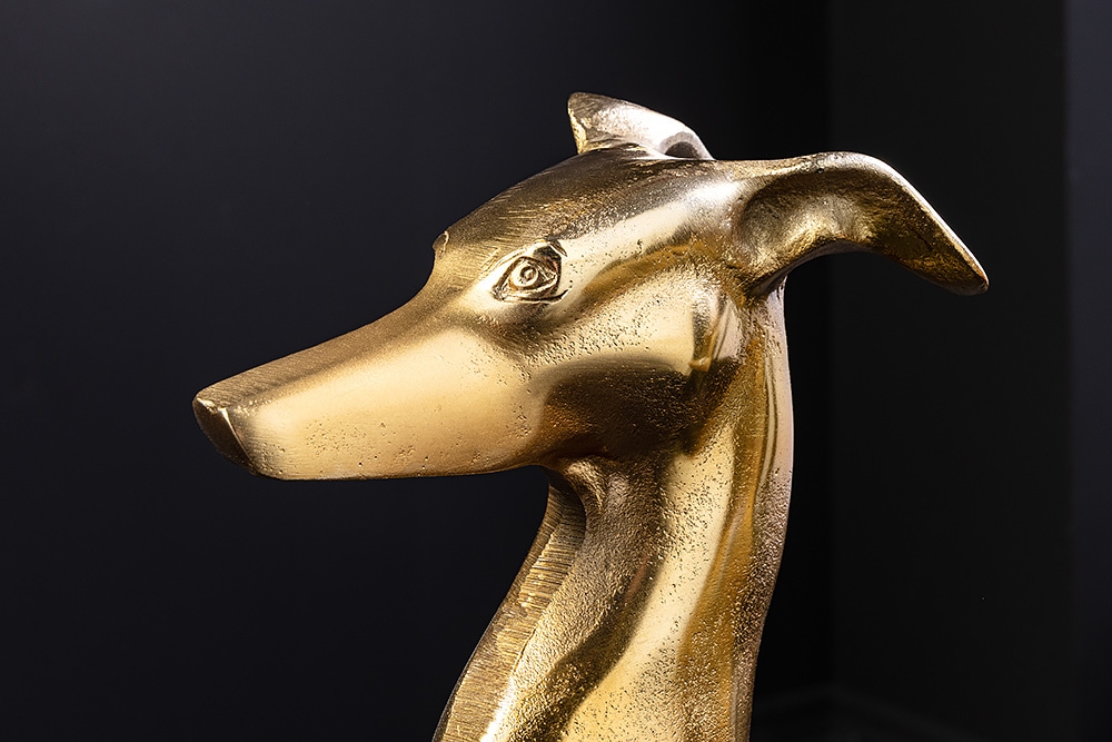 Design Skulptur GREYHOUND 70cm gold Metall Aluminium Windhund Figur