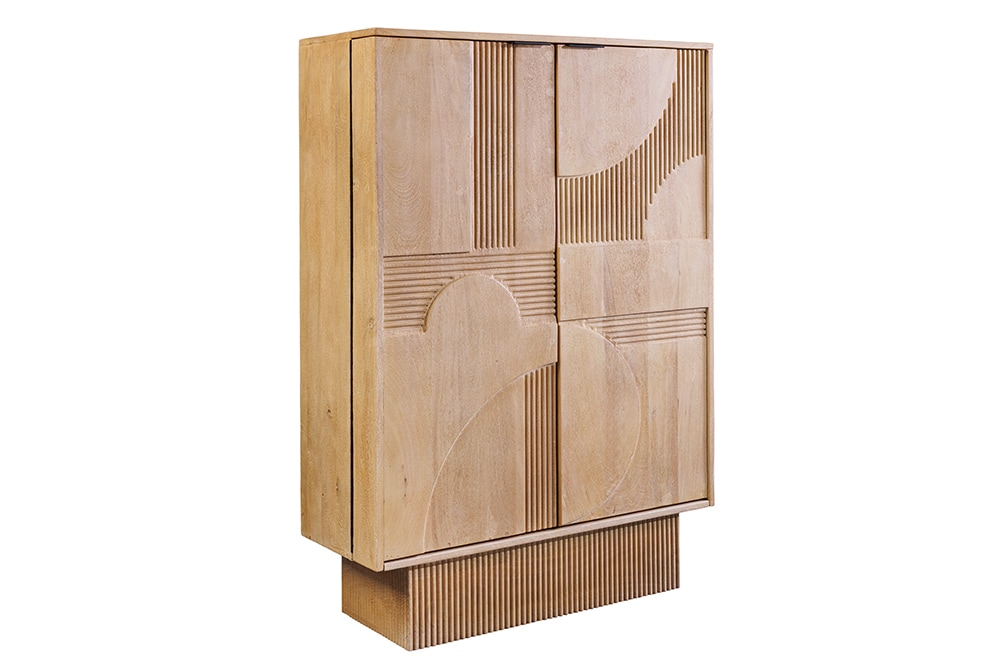 Design Barschrank ART DECO 140cm weiß gekälkt Mangoholz 3D-Front
