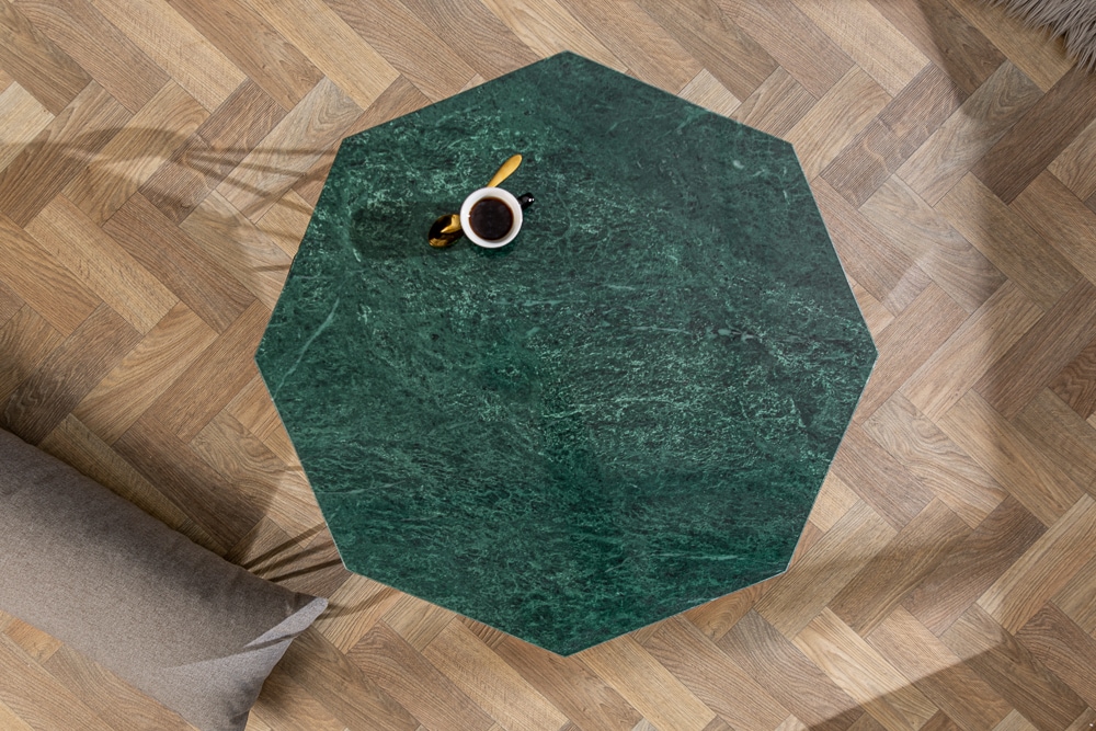 Eleganter Couchtisch DIAMOND 70cm grün messing mit Marmorplatte