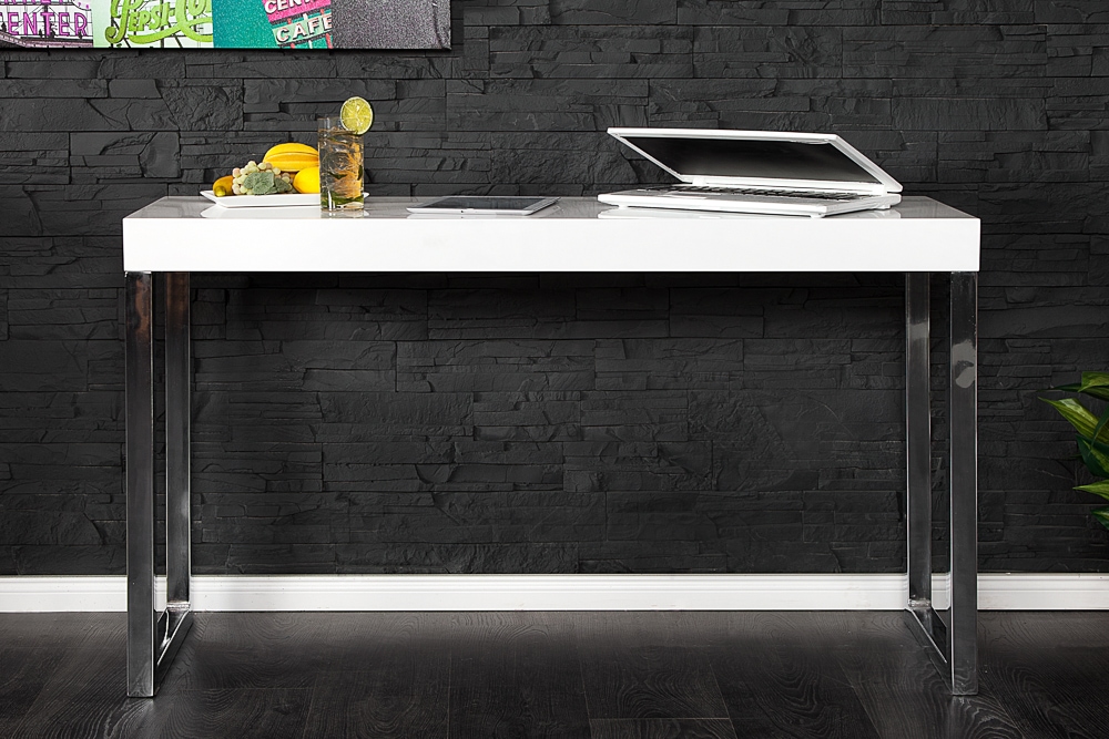 Design Konsole WHITE DESK 120cm weiß Hochglanz Bürotisch