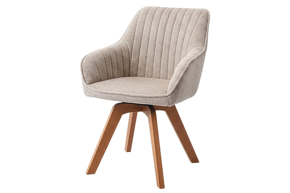 Design Stuhl LIVORNO beige Strukturstoff Massivholzbeine drehbar Auto-Return-Funktion