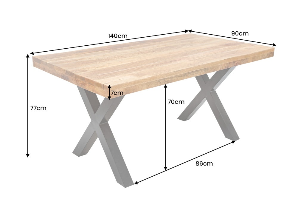 Massiver Esstisch IRON CRAFT 140cm Mangoholz schwarz Metall Industrial Design