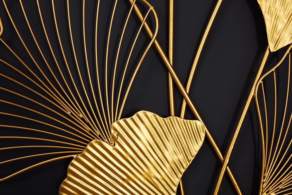 Elegante Wanddeko GINKGO 110cm gold in filigraner Blattform