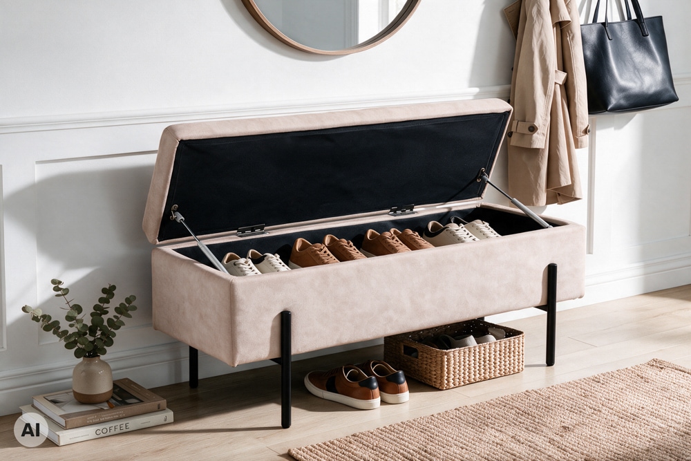 Truhenbank LOFT 100cm champagner Samt Sitzbank mit Stauraum schwarz Metall Truhenbank LOFT 100cm champagner Samt Sitzbank mit Stauraum schwarz Metall