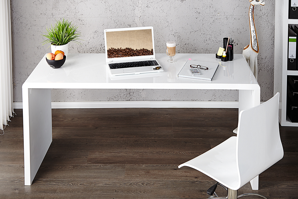 Design Schreibtisch FAST TRADE 140cm weiß Hochglanz Bürotisch
