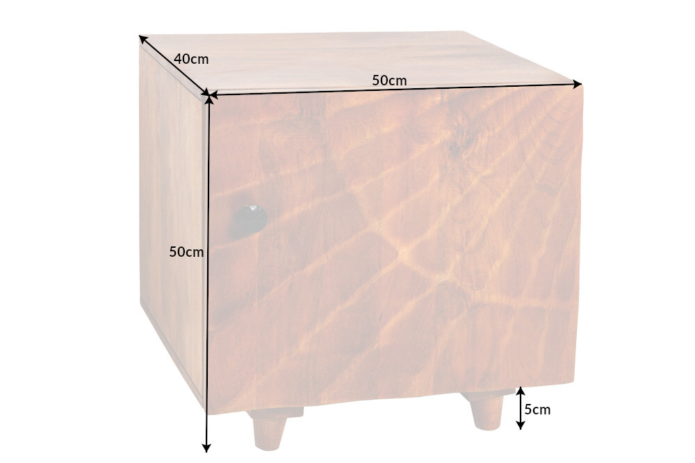 Massiver Nachttisch SCORPION 50cm braun Mangoholz Beistelltisch mit 3D Schnitzereien