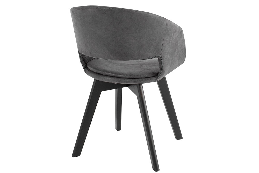 Design Stuhl NORDIC STAR antik grau Microfaser Massivholz schwarz mit Armlehne gepolstert