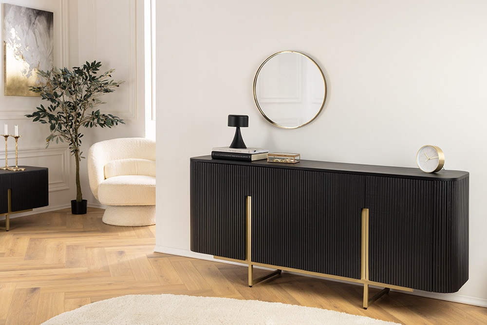 Massives Sideboard GATSBY 160cm schwarz gold Mangoholz Retro handmade