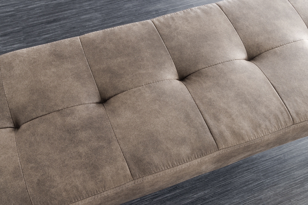 Design Sitzbank BOUTIQUE 100cm antik taupe Microfaser schwarze Metallbeine Polsterbank