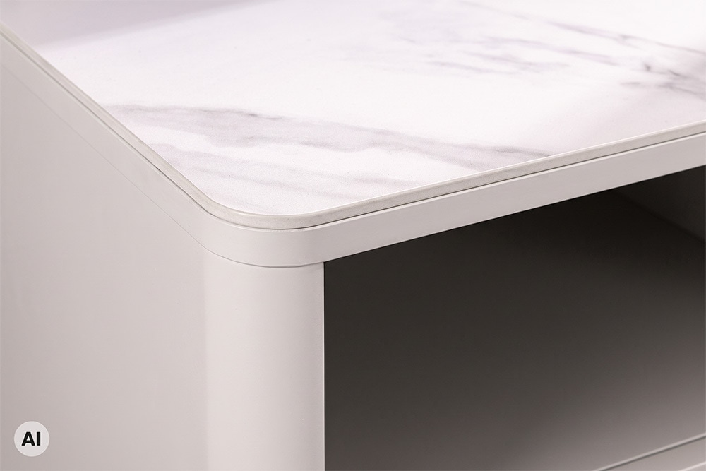 Nachttisch SAVOY 50cm kaschmir beige Keramik Marmor weiß Beistelltisch